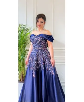 Abito da cerimonia in stile impero blu - Reina - Abiti da mamma della sposa, testimone - Stile impero - Gogolfun.it
