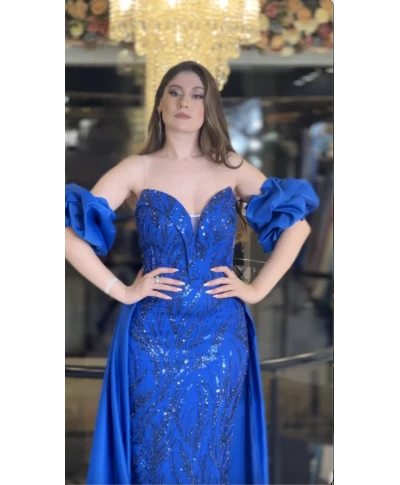 Abito da cerimonia a sirena blu cobalto - Creta