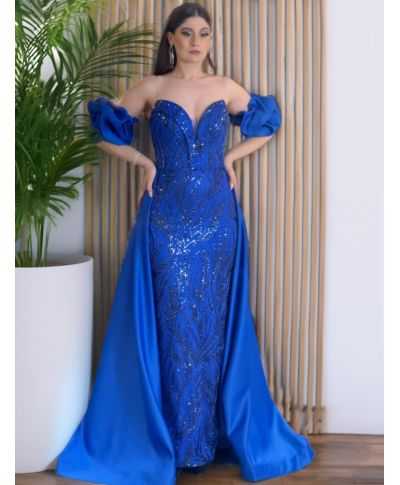 Abito da cerimonia a sirena blu cobalto - Creta