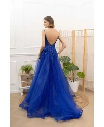 Abito da cerimonia blu cobalto con spacco - Desire - Abiti da cerimonia online - Gogolfun.it
