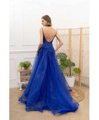 Abito da cerimonia blu cobalto con spacco - Desire - Abiti da cerimonia online - Gogolfun.it