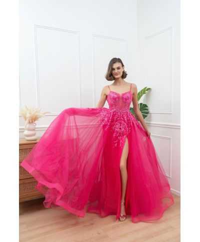Vestito da cerimonia con gonna ampia fuxia - Desire - Vestiti eleganti online - Gogolfun.it