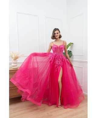 Vestito da cerimonia con gonna ampia fuxia - Desire - Vestiti eleganti online - Gogolfun.it