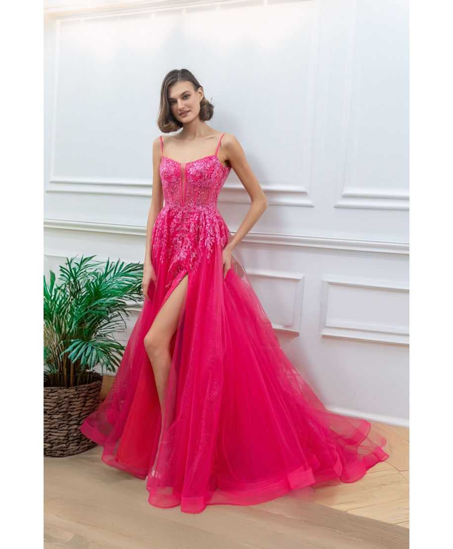 Vestito da cerimonia con gonna ampia fuxia - Desire - Vestiti eleganti online - Gogolfun.it