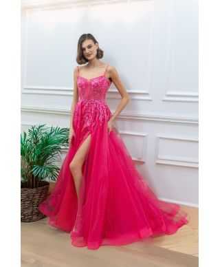 Vestito da cerimonia con gonna ampia fuxia - Desire - Vestiti eleganti online - Gogolfun.it