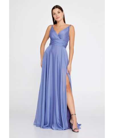 Vestito lungo elegante lilla con spacco - Lilian - Vestiti eleganti da cerimonia - Gogolfun.it