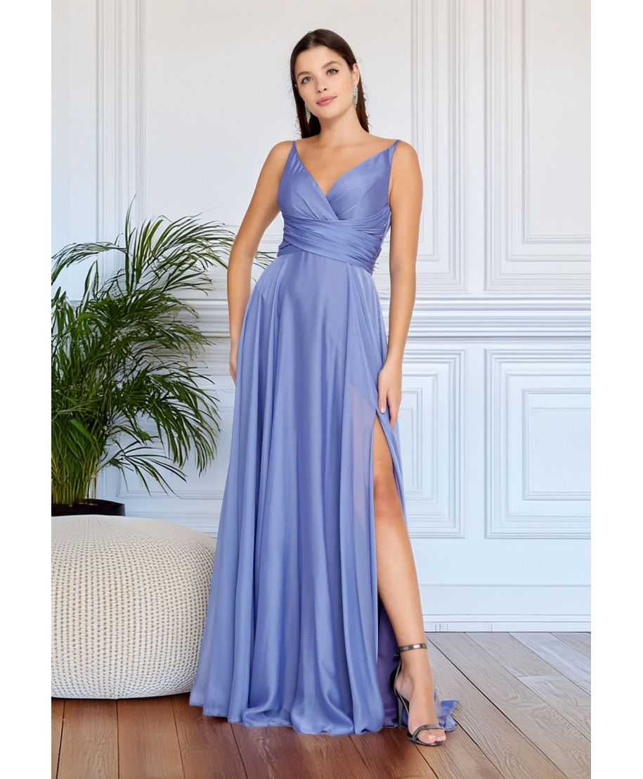 Vestito lungo elegante lilla con spacco - Lilian - Vestiti eleganti da cerimonia - Gogolfun.it