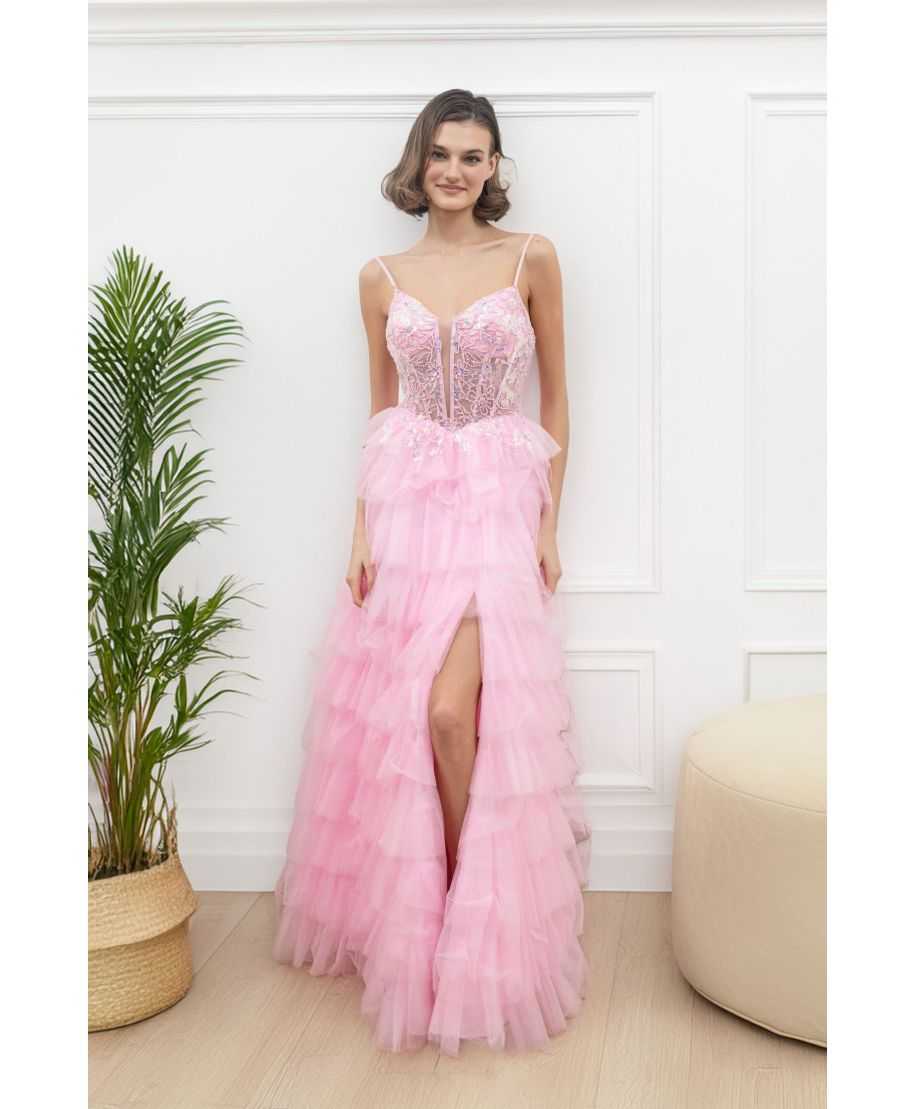 Vestito da cerimonia con balze e corpetto decorato - Tempesta - Vestiti diciottesimo compleanno - Gogolfun.it