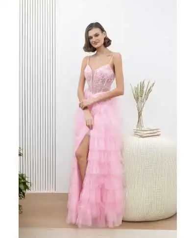 Vestito da cerimonia con balze e corpetto decorato - Tempesta - Vestiti diciottesimo compleanno - Gogolfun.it