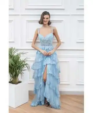 Vestito elegante da cerimonia azzurro - Fall