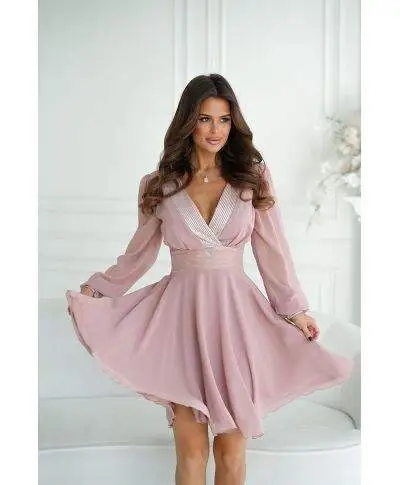 Abito donna ,elegante - Corto - Maniche lunghe - Rosa antico - Gogolfun.it