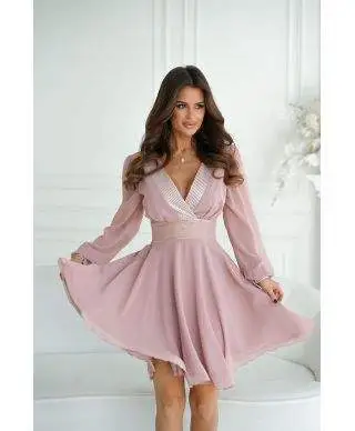 Abito donna ,elegante - Corto - Maniche lunghe - Rosa antico - Gogolfun.it