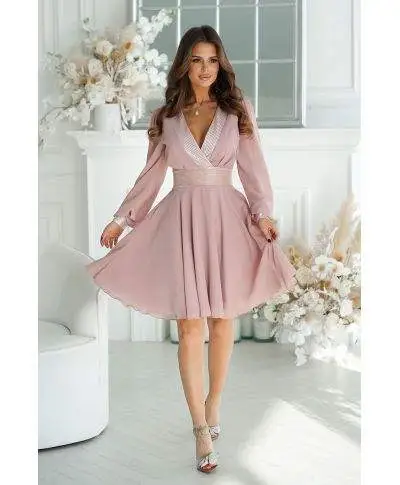 Abito donna ,elegante - Corto - Maniche lunghe - Rosa antico - Gogolfun.it