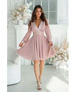Abito donna ,elegante - Corto - Maniche lunghe - Rosa antico - Gogolfun.it