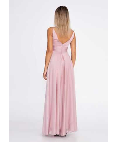 Vestito elegante rosa cipria con spacco