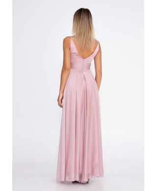 Vestito elegante rosa cipria con spacco