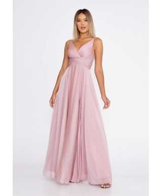 Vestito elegante rosa cipria con spacco