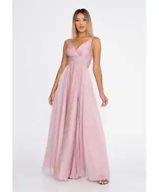 Vestito elegante rosa cipria con spacco