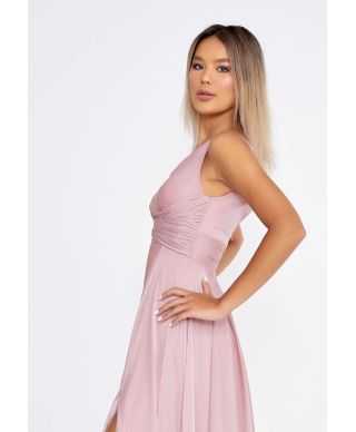 Vestito elegante rosa cipria con spacco
