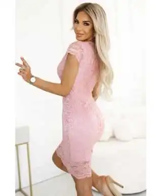 Tubino in pizzo con mezza manichetta - Rosa cipria - Vestiti corti, eleganti, tubini - Gogolfun.it