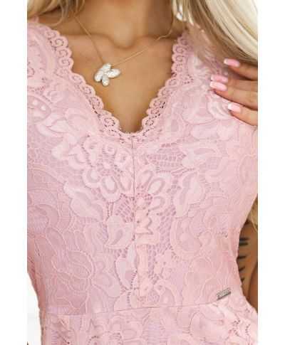 Tubino in pizzo con mezza manichetta - Rosa cipria - Vestiti corti, eleganti, tubini - Gogolfun.it