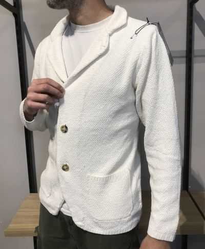 Cardigan uomo bianco, bottoni legno - Primavera Estate