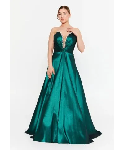 Abito da sera verde smeraldo con scollatura a cuore - Sisi - Abiti da cerimonia donna online - Gogolfun.it