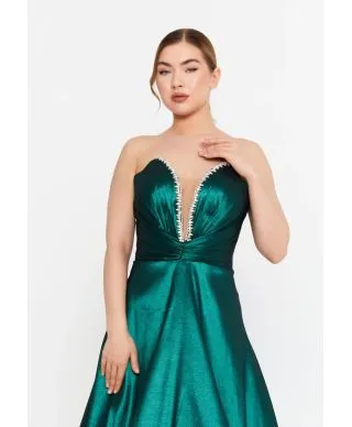 Abito da sera verde smeraldo con scollatura a cuore - Sisi - Abiti da cerimonia donna online - Gogolfun.it