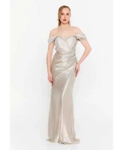 Vestito elegante da cerimonia con scollo a cuore - Platino - Vestiti da cerimonia online - Gogolfun.it