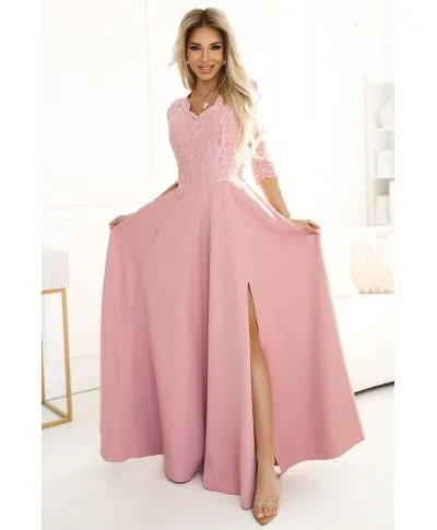 Vestito da cerimonia con corpetto e maniche in pizzo - Amber - Vestiti eleganti online - Gogolfun.it