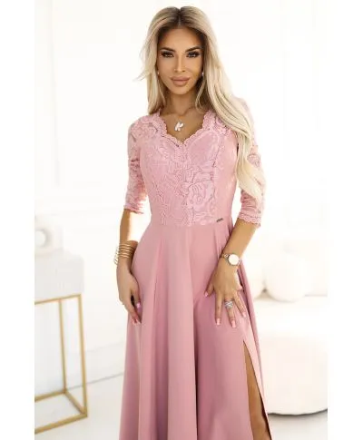 Vestito da cerimonia con corpetto e maniche in pizzo - Amber - Vestiti eleganti online - Gogolfun.it