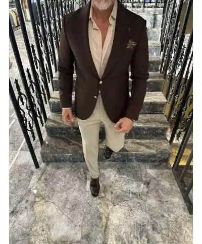 Giacca uomo monopetto marrone bruciato e bottoni oro - Venice - Giacche e blazer uomo online - Gogolfun.it