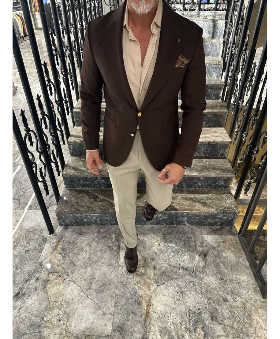 Giacca uomo monopetto marrone bruciato e bottoni oro - Venice - Giacche e blazer uomo online - Gogolfun.it