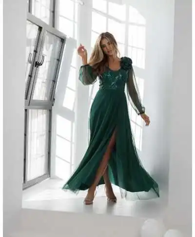 Abito da cerimonia, donna - Verde - Corpetto in paillettes - Gonna in tulle - Stella - Gogolfun.it