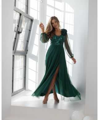 Abito da cerimonia, donna - Verde - Corpetto in paillettes - Gonna in tulle - Stella - Gogolfun.it