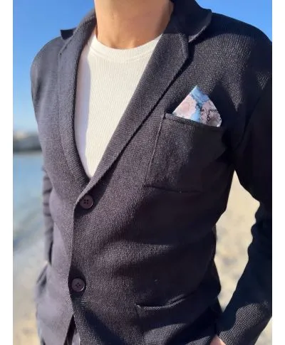 Cardigan blu con 2 bottoni e pochette - Hector - Cardigan uomo online - Gogolfun.it