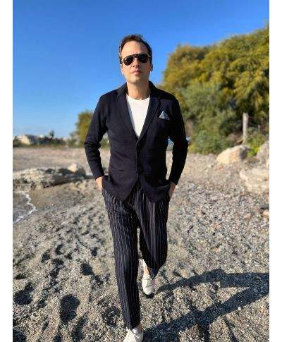 Cardigan blu con 2 bottoni e pochette - Hector - Cardigan uomo online - Gogolfun.it
