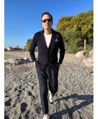 Cardigan blu con 2 bottoni e pochette - Hector - Cardigan uomo online - Gogolfun.it