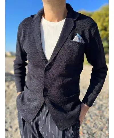Cardigan blu con 2 bottoni e pochette - Hector - Cardigan uomo online - Gogolfun.it