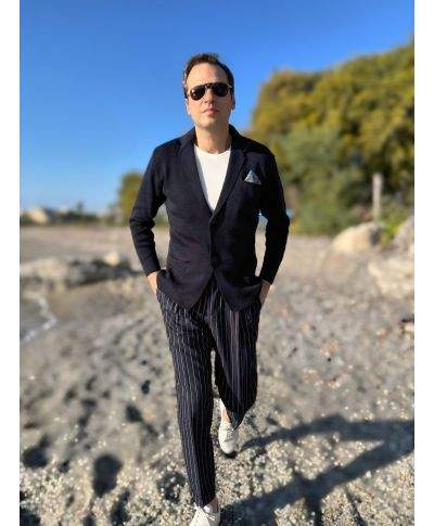 Cardigan blu con 2 bottoni e pochette - Hector - Cardigan uomo online - Gogolfun.it