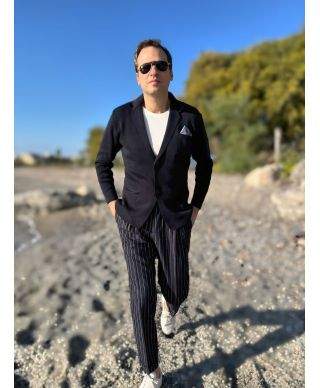 Cardigan blu con 2 bottoni e pochette - Hector