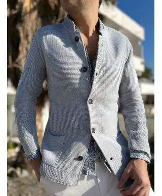 Cardigan uomo grigio perla con collo coreano - Kim - Abbigliamento uomo online gogolfun.it