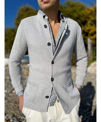 Cardigan uomo grigio perla con collo coreano - Kim - Abbigliamento uomo online gogolfun.it