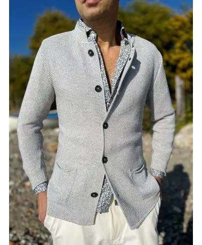 Cardigan uomo grigio perla con collo coreano - Kim - Abbigliamento uomo online gogolfun.it
