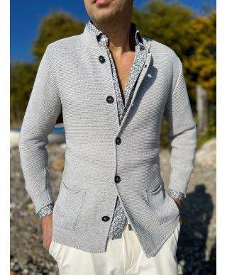 Cardigan uomo grigio perla con collo coreano - Kim