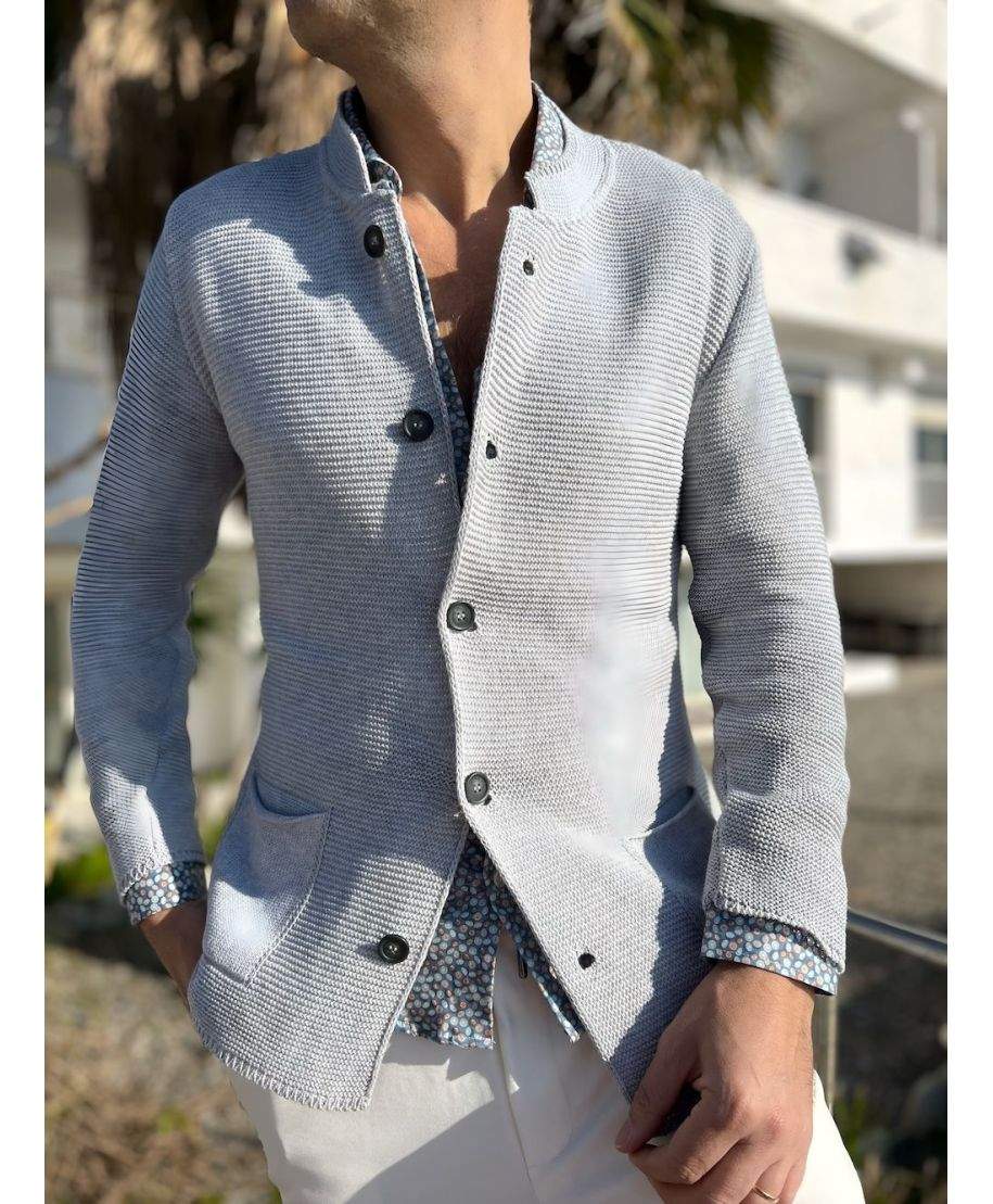 Cardigan uomo grigio perla con collo coreano - Kim - Abbigliamento uomo online gogolfun.it