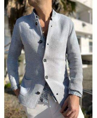 Cardigan uomo grigio perla con collo coreano - Kim - Abbigliamento uomo online gogolfun.it