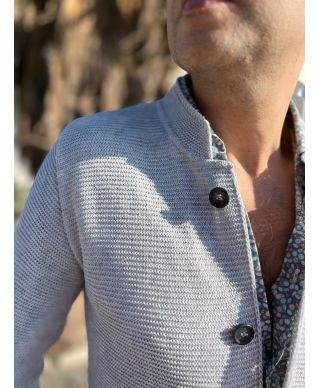 Cardigan uomo grigio perla con collo coreano - Kim