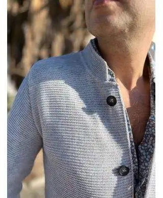 Cardigan uomo grigio perla con collo coreano - Kim