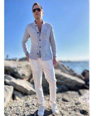 Cardigan uomo grigio perla con collo coreano - Kim - Abbigliamento uomo online gogolfun.it